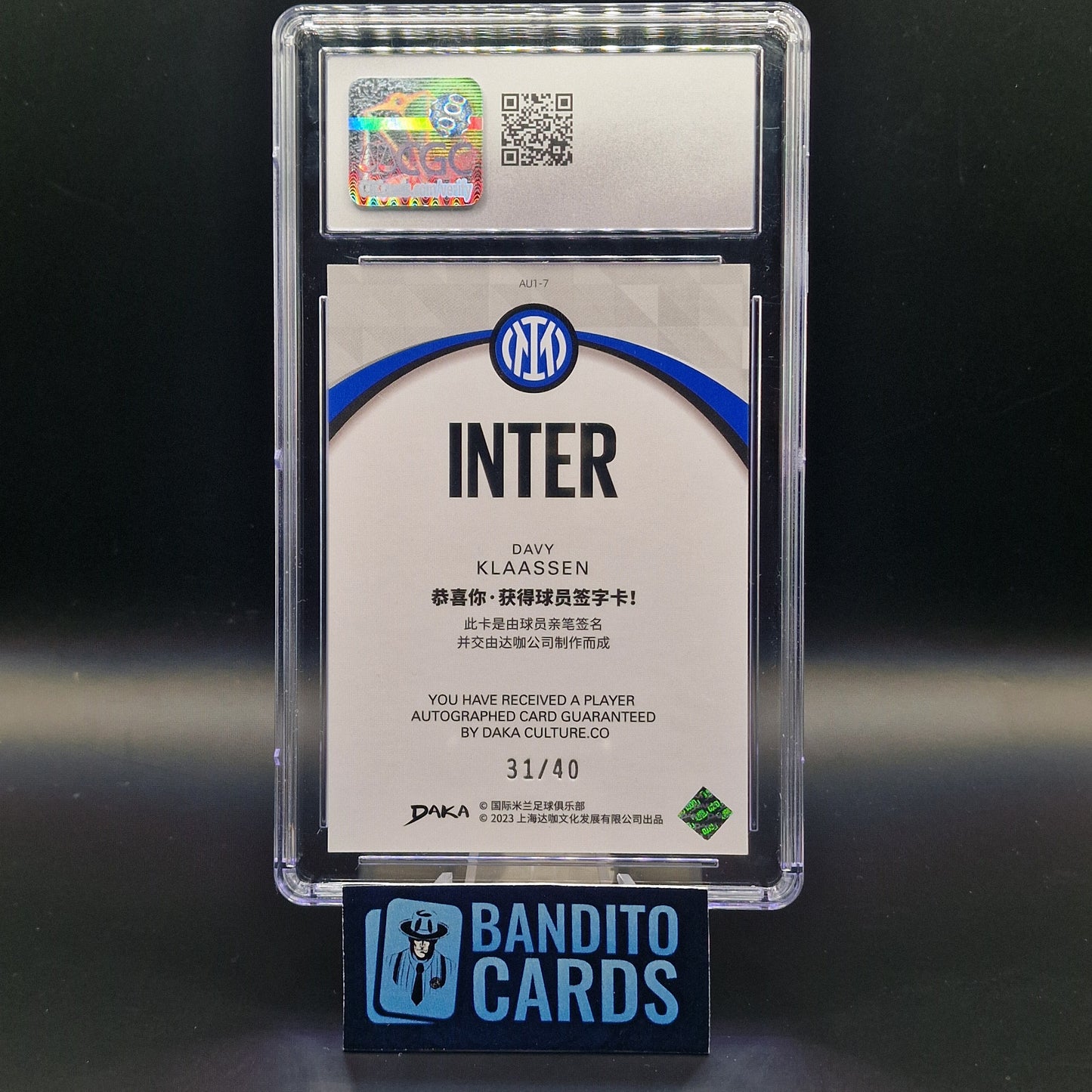 2023 Daka Inter Davy Klaassen auto on card /40 - CGC 9 - Banditocards