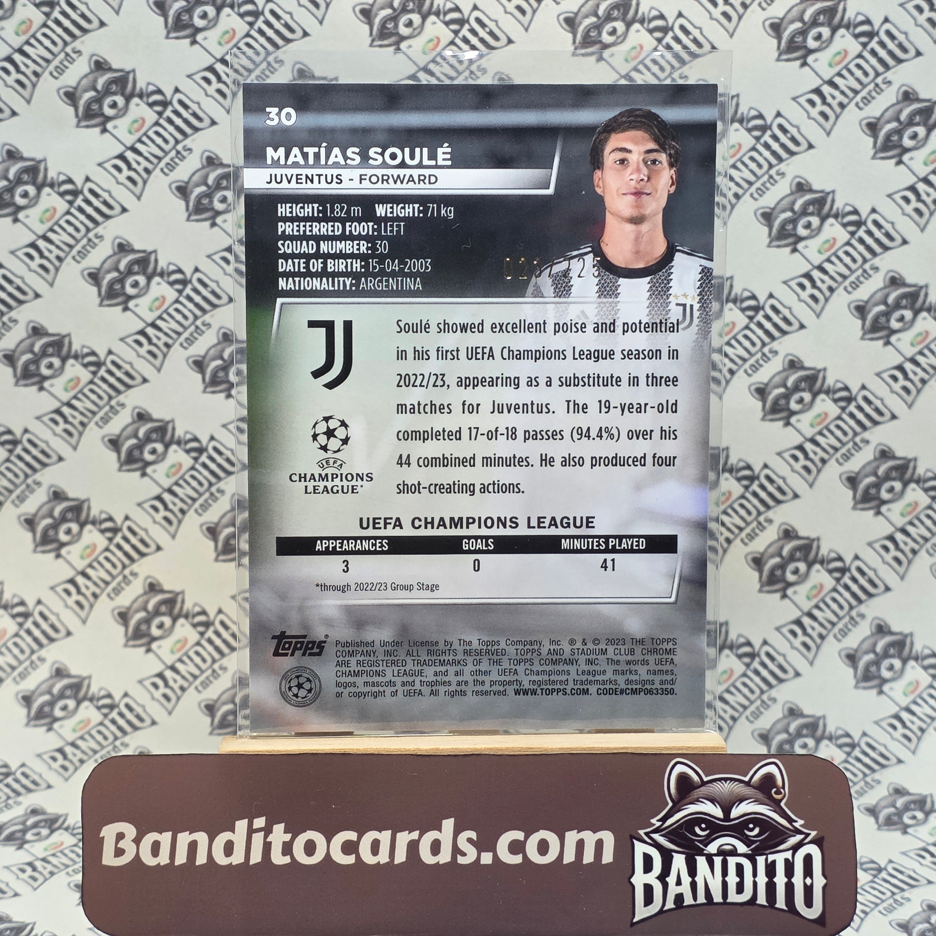 2022-23 Topps Stadium Chrome Matias Soule /225 RC - Juventus