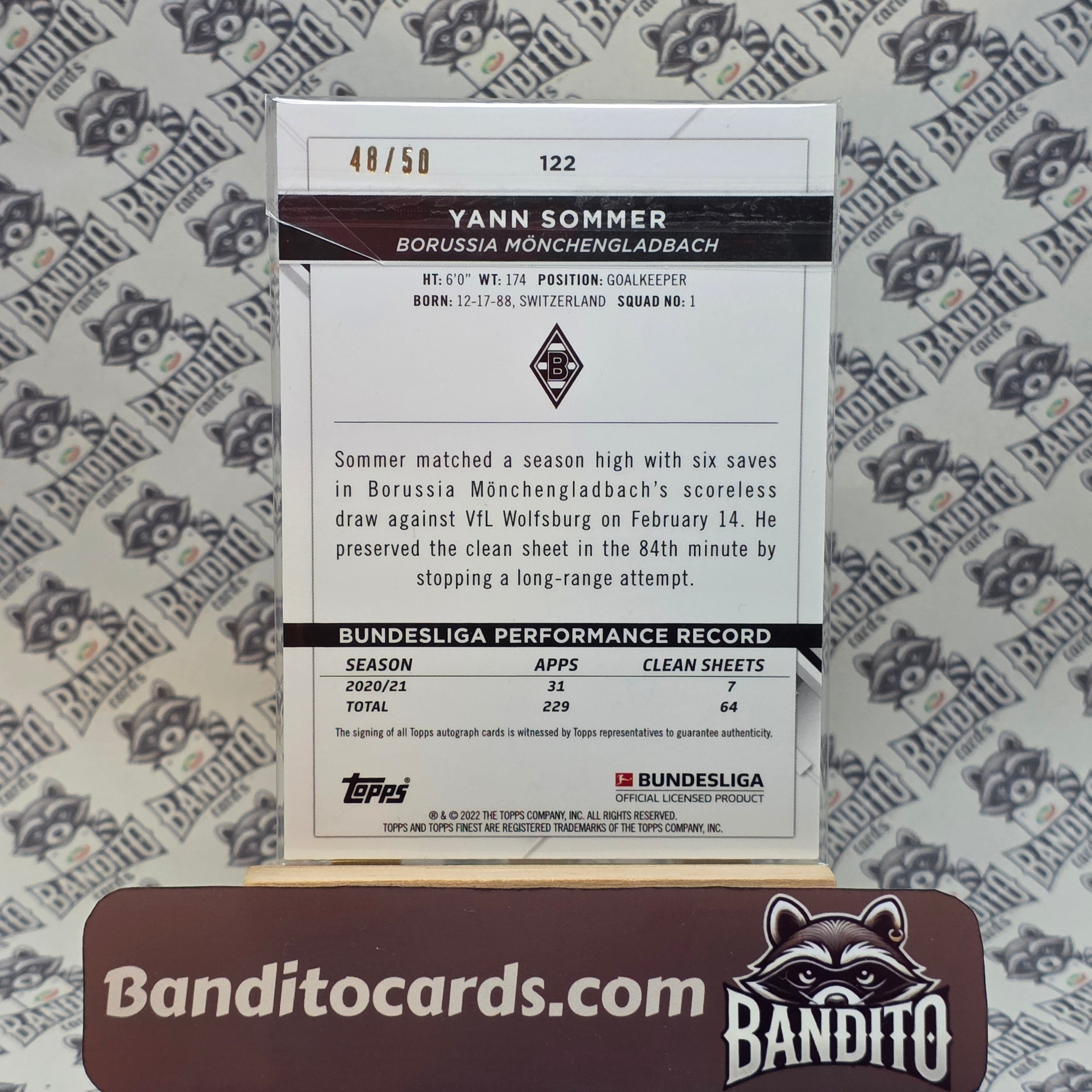 2021-22 Topps Finest Bundesliga Yann Sommer auto /50 - Mönchengladbach