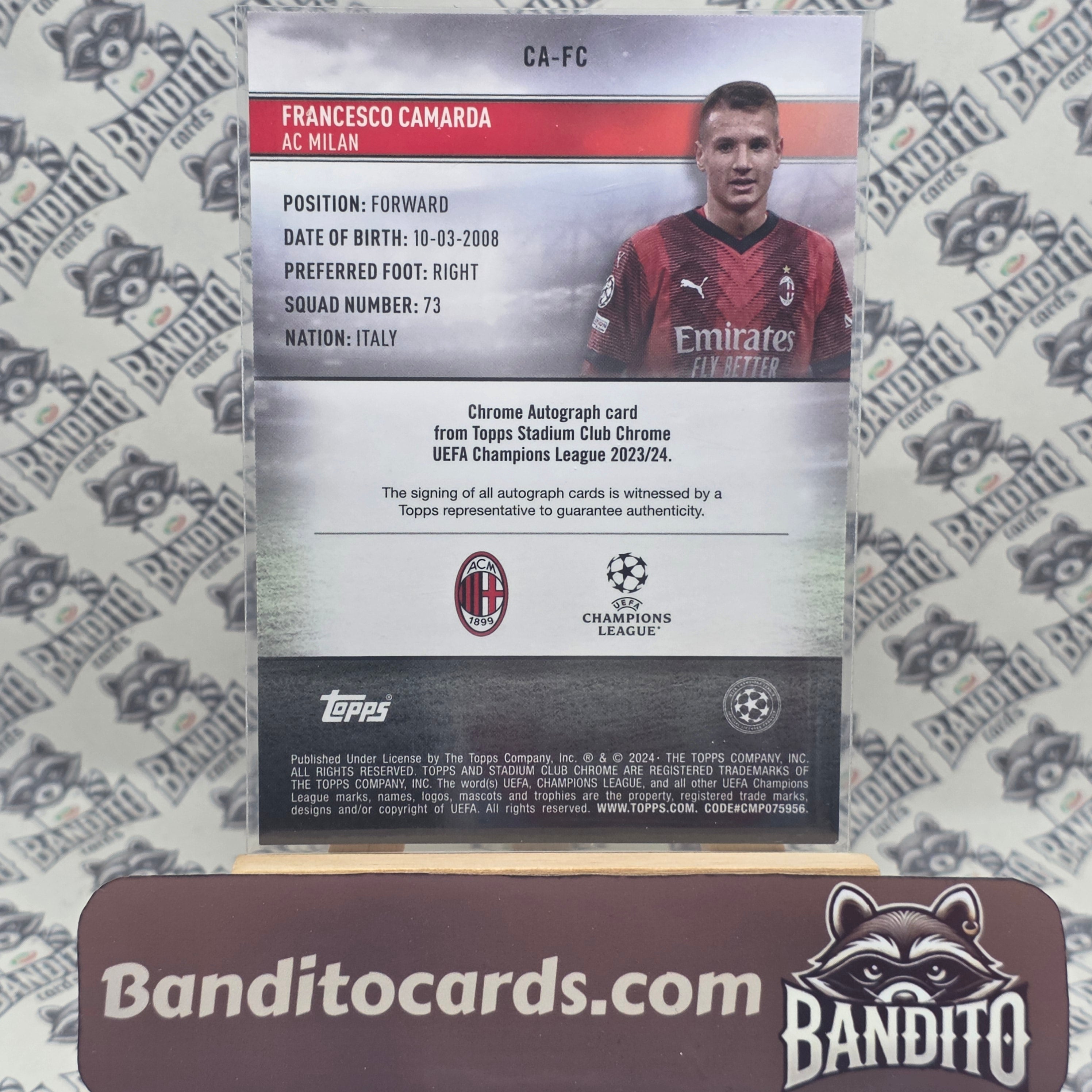 2023-24 Topps Stadium Chrome Francesco Camarda RC auto - AC Milan