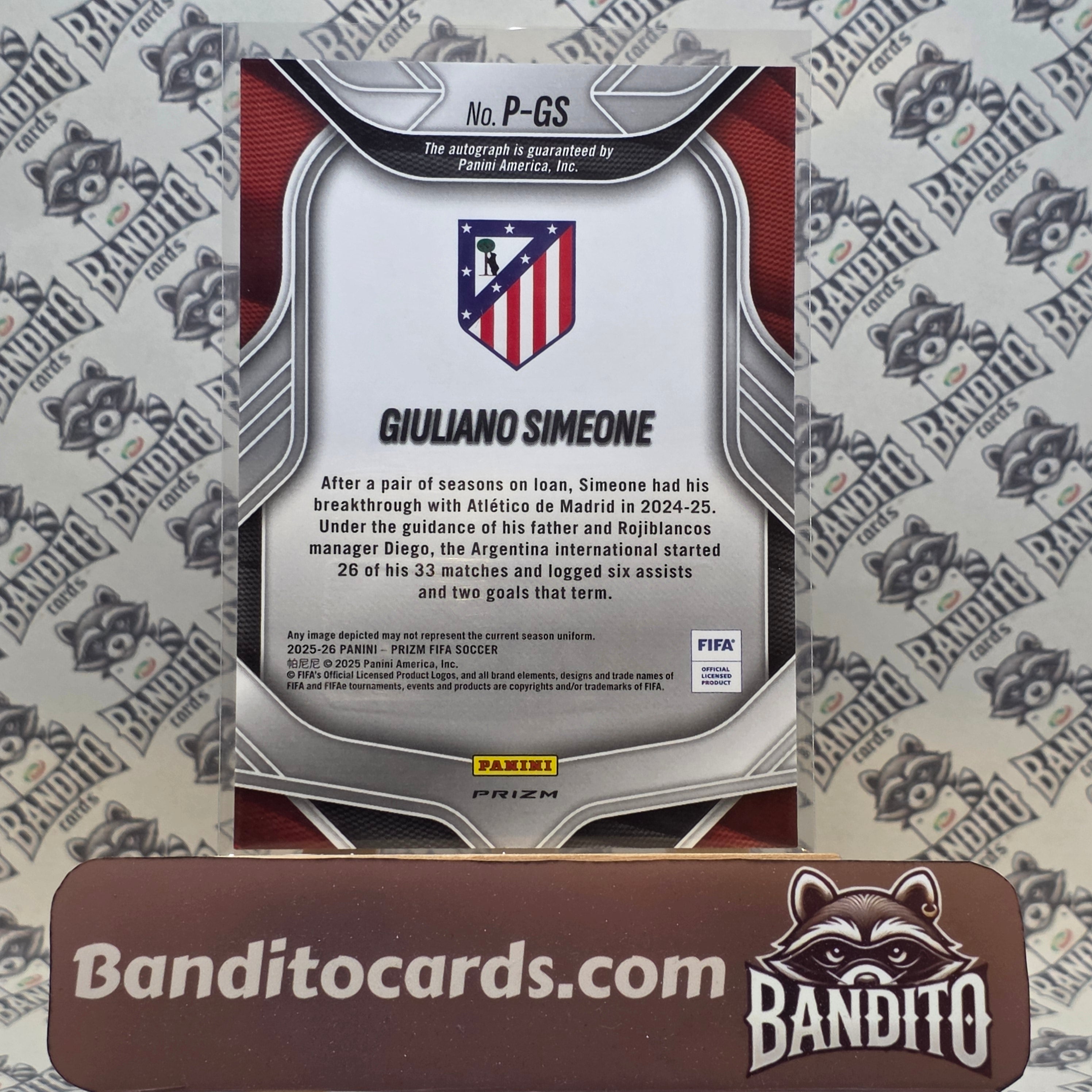 2025-26 Panini Prizm FIFA Giuliano Simeone auto - Atletico Madrid