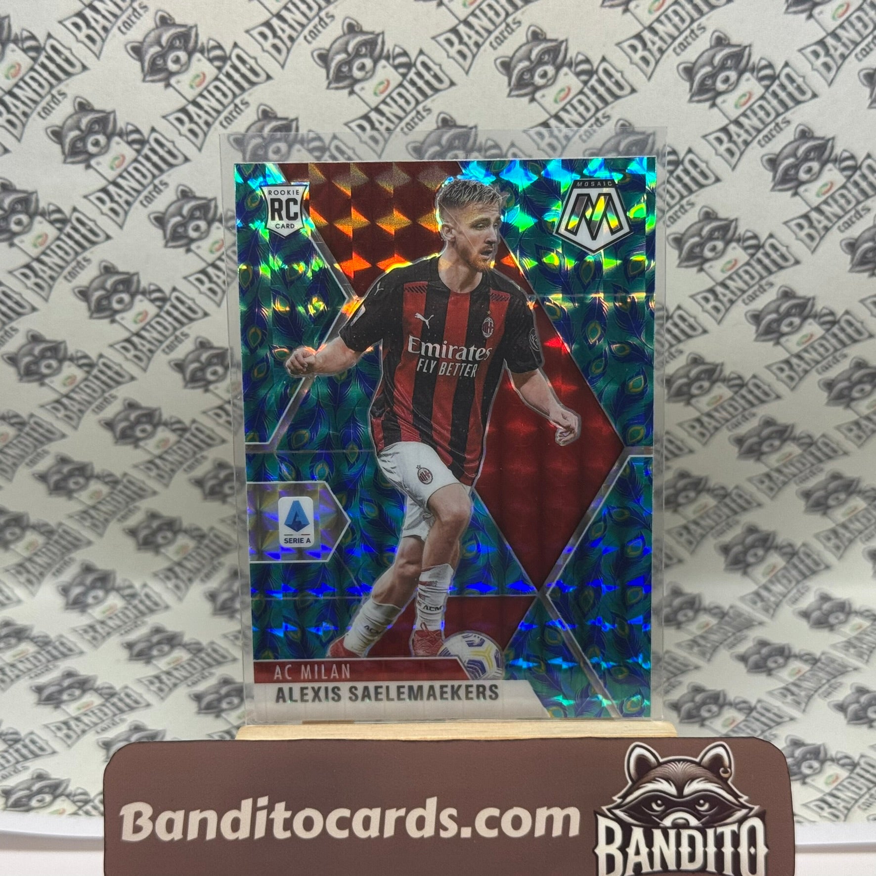 2020-21 Panini Mosaic Serie A Alexis Saelemaekers RC peacock SSP - AC Milan