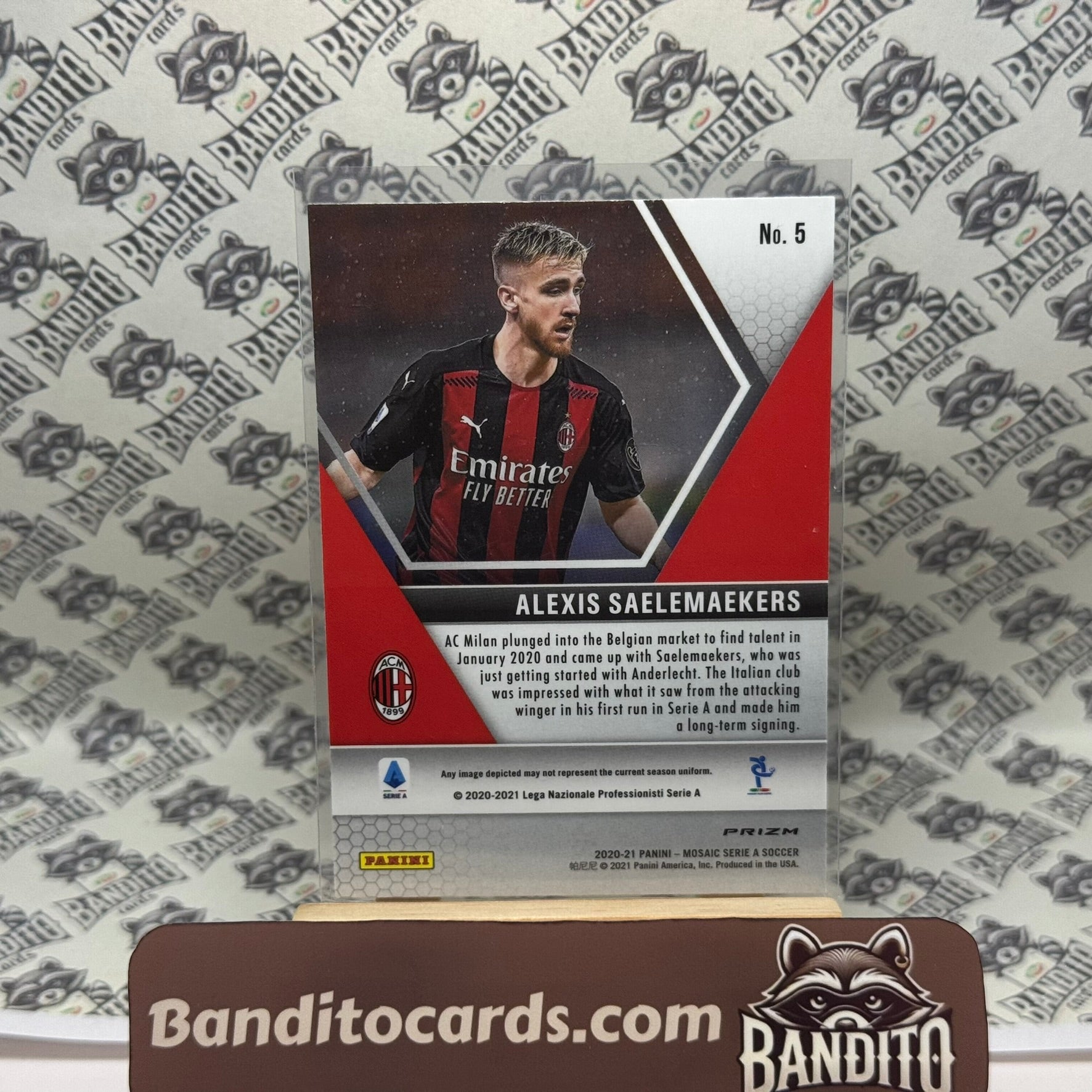 2020-21 Panini Mosaic Serie A Alexis Saelemaekers RC peacock SSP - AC Milan