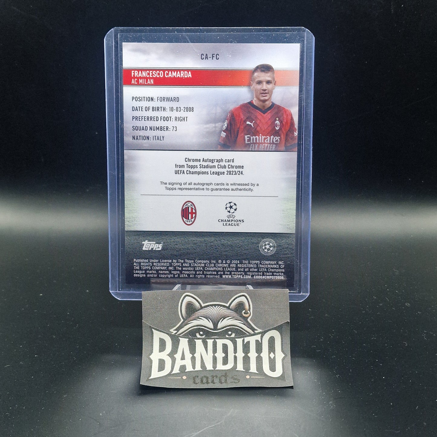 2023-24 Topps Stadium Chrome Francesco Camarda auto - AC Milan - Banditocards